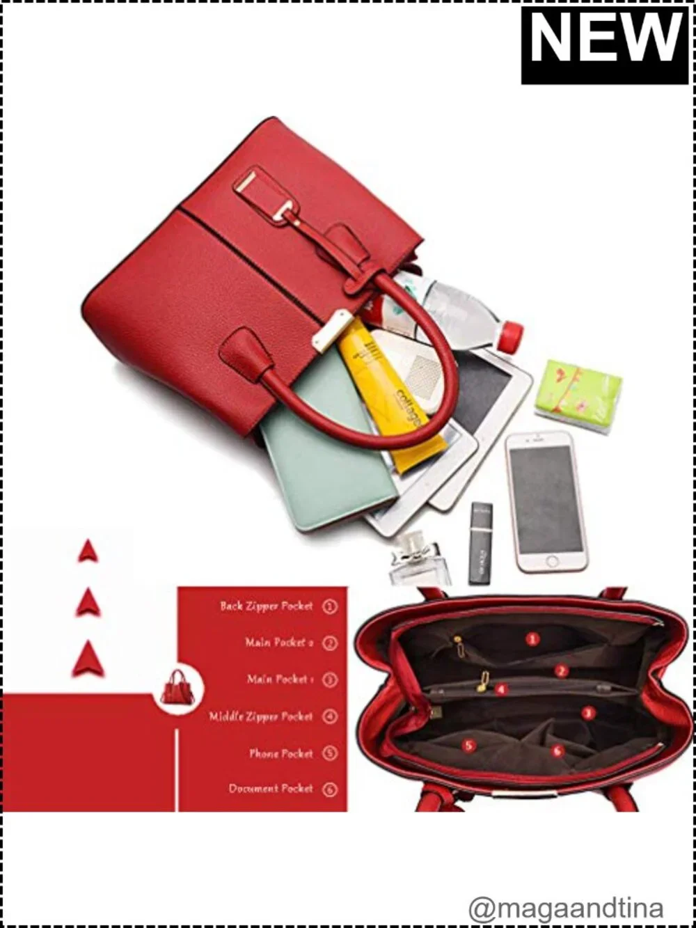 Women's Satchel Tote PU Leather Crossbody Bag with Gold-Tone Hardware